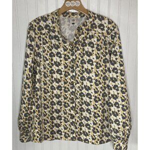 Cabi Providence Women’s Medium Button Up Shirt Jacket Animal Print Gray Yellow